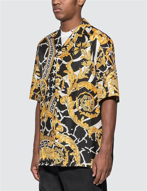 mens versace black and gold floral printed polo|Versace shirt men's price.